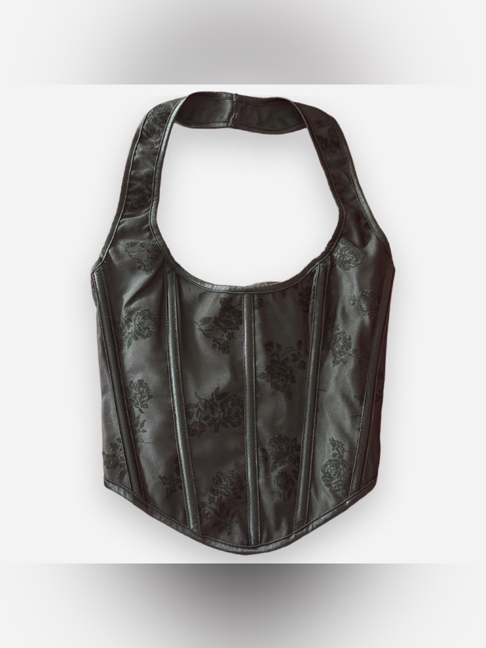 Black Floral Faux Leather Corset-Style Shoulder Bag